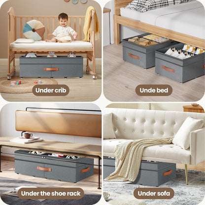 Dayacoco Under Bed Storage With Wheels,10in Underbed Storage Containers 65L | Large Capacity Underbed Storage, No Assembly Required Rolling Under Bed Storage for Clothes Blankets Shoes Beige