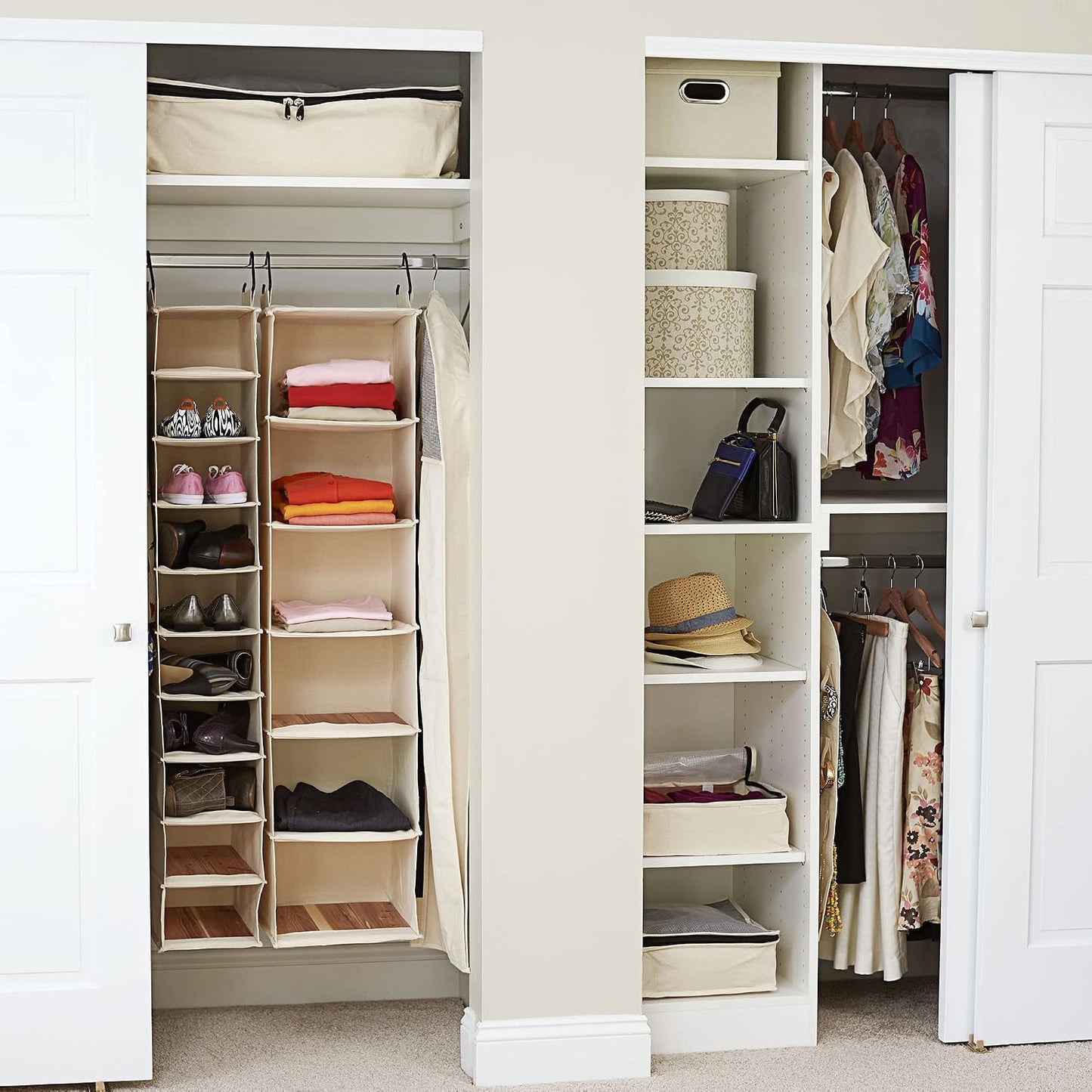 Household Essentials Cedarline 6‑Shelf Hanging Closet Organizer in Heavy‑Duty Cotton Canvas, Cream