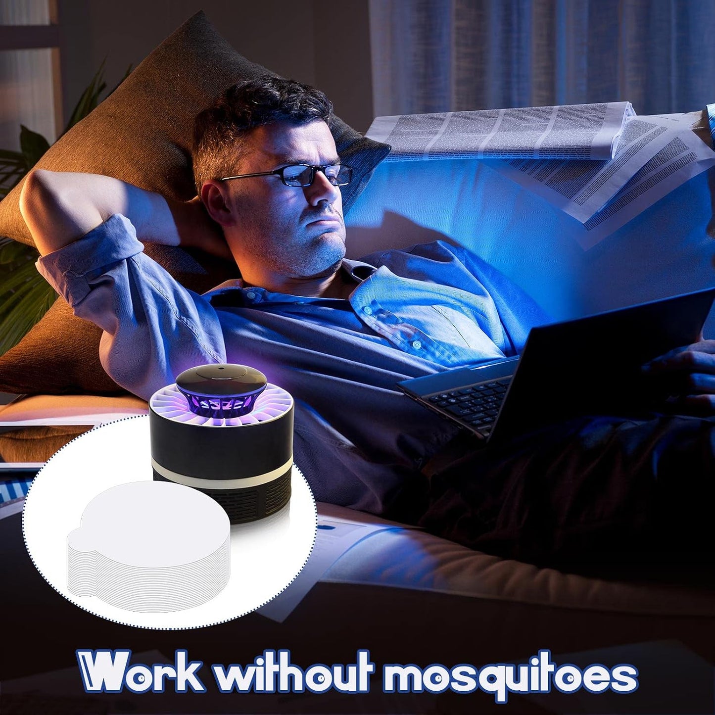 48 Pcs Round Insect Trap Refillable Glue Boards Sticky Fruit Fly Trap Mosquito Fly Killer for Mosquitoes Fruit Flies Gnats Moths Fits Most Models Indoor Outdoor Lamp (4.3 Inch)