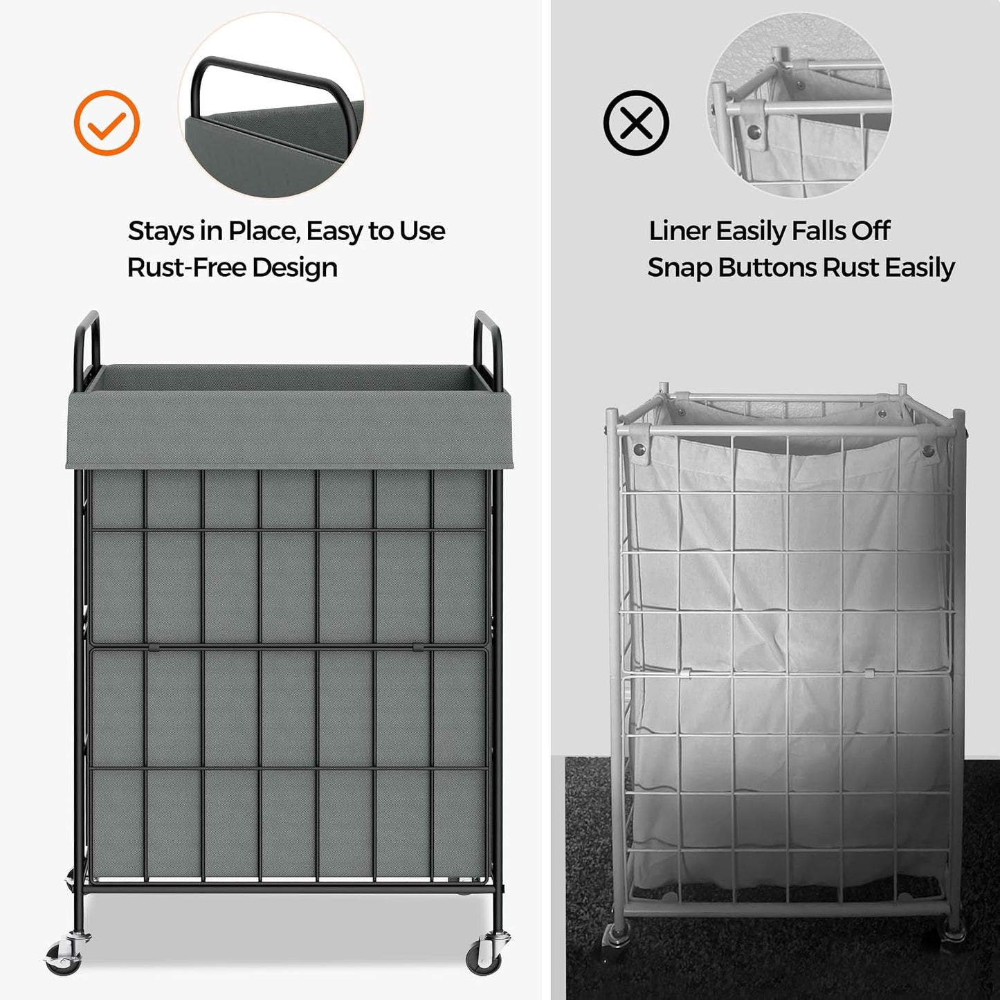 2 Section Laundry Hamper with Wheels and Brake, 100L Laundry Sorter Cart with 2 Removable Liner Bags, Metal Handle, Rolling Laundry Basket for Bedroom Laundry Room