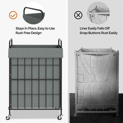 2 Section Laundry Hamper with Wheels and Brake, 100L Laundry Sorter Cart with 2 Removable Liner Bags, Metal Handle, Rolling Laundry Basket for Bedroom Laundry Room