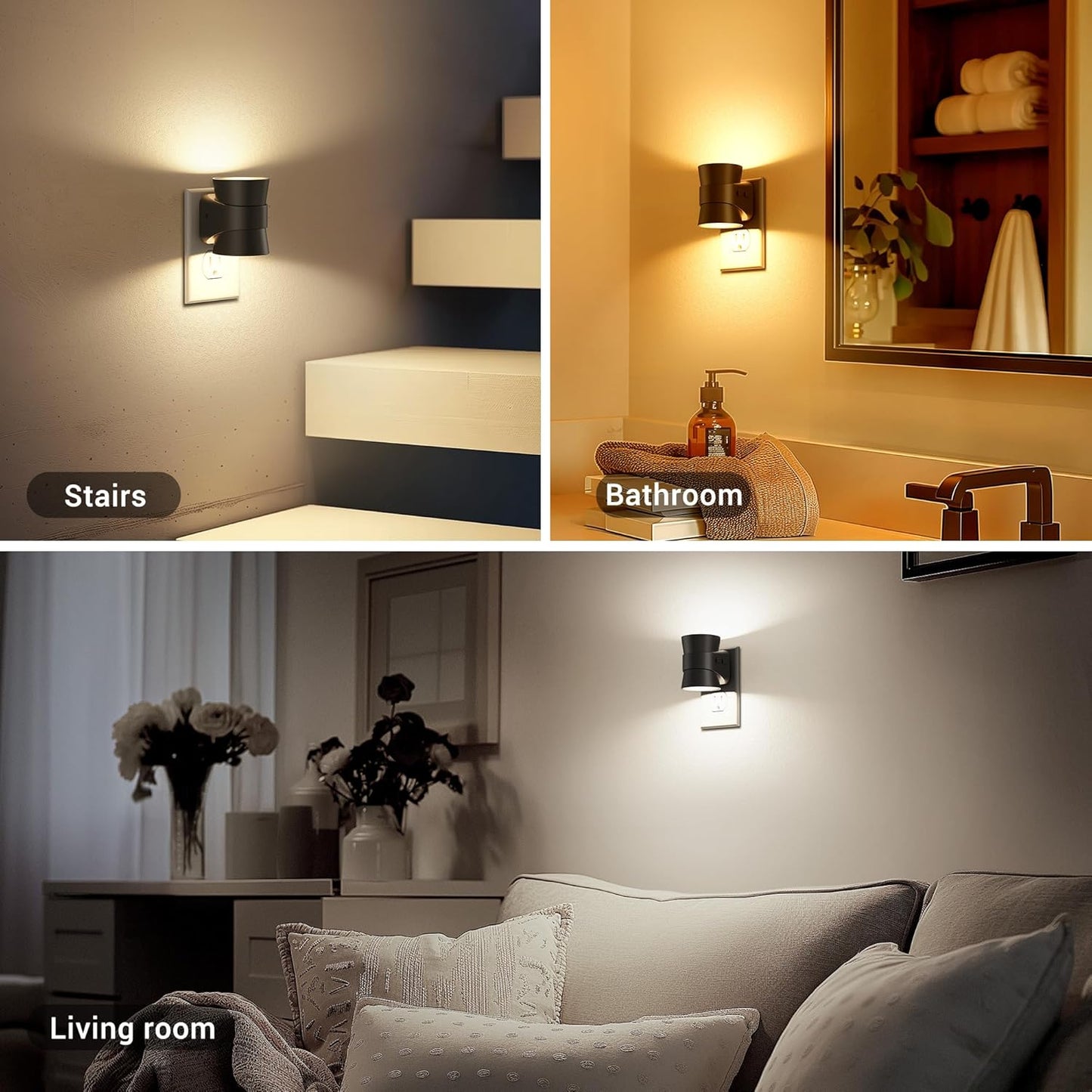 JandCase Motion Night Light, Rotating Night Lights Plug into Wall, 3 Colors 3000K-5000K-Amber, Dusk to Dawn & Motion Sensor, 3 Level Brightness Nightlight for Bathroom Bedroom Hallway [2 Pack]