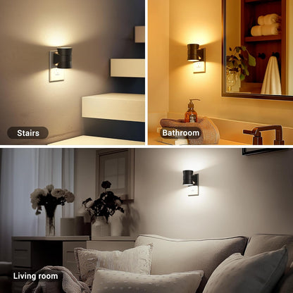 JandCase Motion Night Light, Rotating Night Lights Plug into Wall, 3 Colors 3000K-5000K-Amber, Dusk to Dawn & Motion Sensor, 3 Level Brightness Nightlight for Bathroom Bedroom Hallway [2 Pack]