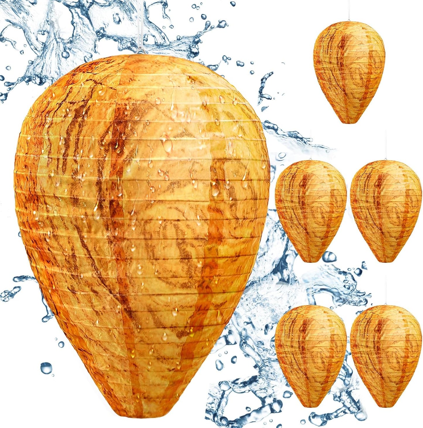 KALKAL 6 Pack Waterproof Wasp Nest Decoy, Durable Material Outdoor Hanging Fake Wasp Nest for Patio Garden Yard Eaves Home