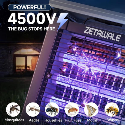 Solar Powered Bug Zapper Outdoor, 4500V Mosquito Trap with 10W Solar Panel, Fly Trap & Mosquito Killer, 10FT Extension Cord, IPX5 Waterproof, 2100 Sq.Ft Coverage for Patio, Backyard, Garden