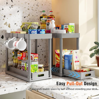 2 Pack Pull-Out Storage Organizers, Under Sink Organizer and Storage for Bathroom & Kitchen,Multi-Purpose Under Cabinet Organizers and storage Black