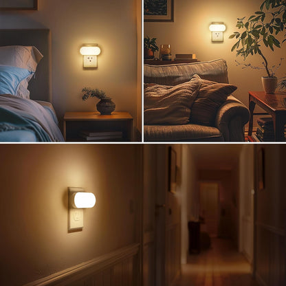 Briignite Night Lights Plug into Wall [2 Pack], White Night Light Dusk to Dawn Sensor Nightlight, Brightness Adjustable 3000K Soft White, Plug in Night Light for Bedroom, Hallway, Stairs, Kitchen