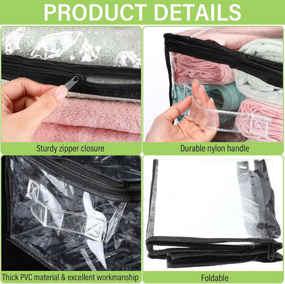 Windyun 16 Pack Clear Storage Bags with Zipper and Handle for Clothes Heavy Duty Plastic Blanket Clothes Moving Bags Cloth Bins for Blanket Comforter Clothing Toys (Grey Edge)