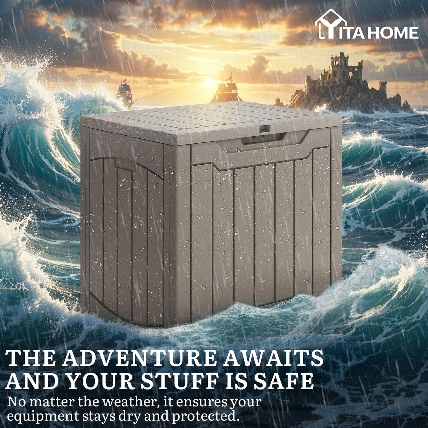 YITAHOME 134 Gallon Large Deck Box | Waterproof Resin Outdoor Storage Box with Lock, Doubles as 2-Person Bench Seating for Patio Furniture Cushions,Garden Tools &