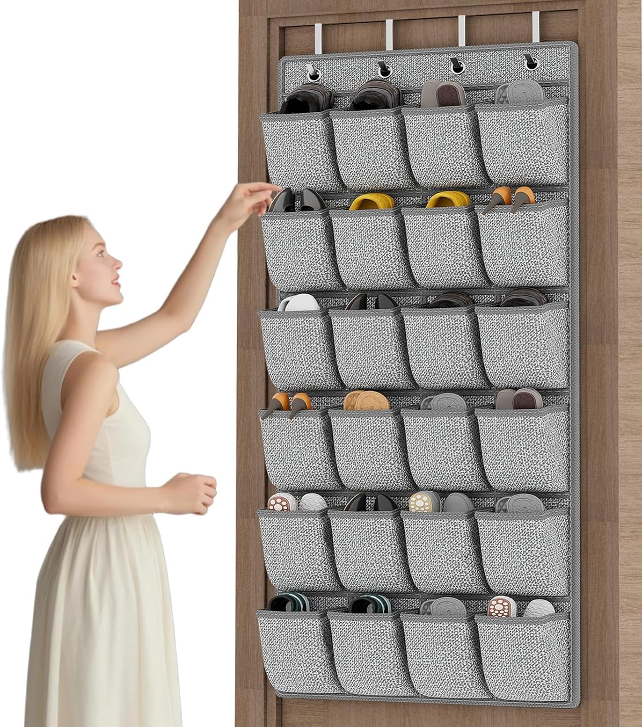 homyfort Over the Door Shoe Organizer, Hanging Shoe Rack Storage Holder with 24 Large Pockets for Closet Door, Men Women Kids Shoes, Cruise (Black)