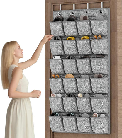 homyfort Over the Door Shoe Organizer, Hanging Shoe Rack Storage Holder with 24 Large Pockets for Closet Door, Men Women Kids Shoes, Cruise (Black)