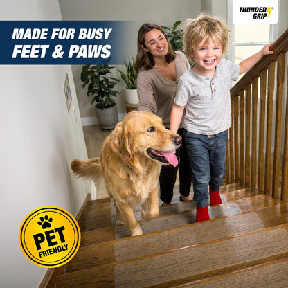 Clear Stair Treads Non-Slip 24"x4" - 18-Pack Indoor Stair Grips Non Slip for Wooden Steps - Anti Slip Adhesive Strips for Dogs & Elderly - Staircase Step Treads - Transparent Treads for Wood Stairs