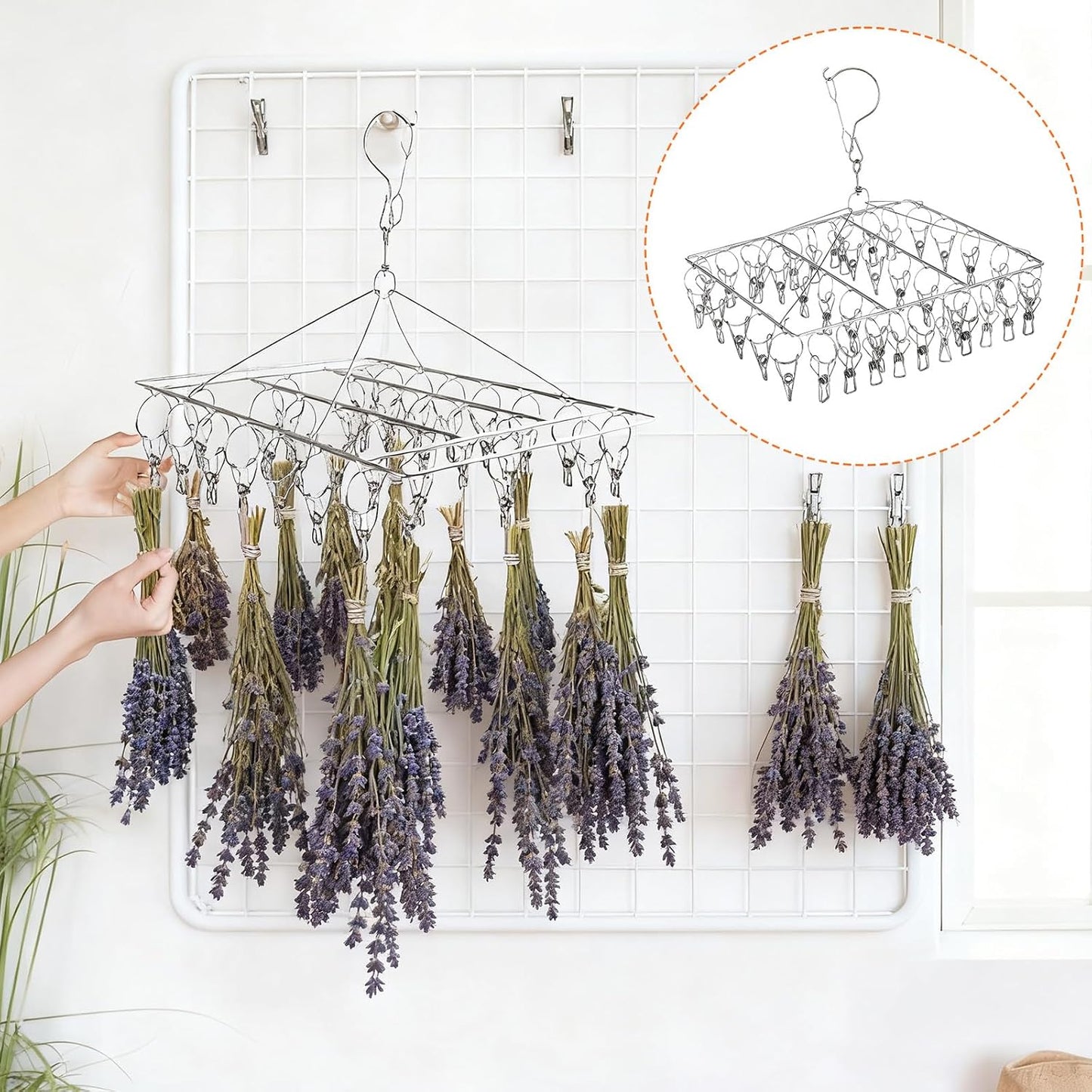 4 Pack Stainless Steel Sock Drying Rack with 160 Clips, 360° Rotatable Windproof Hook Hanger Rack for Underwear, Bras, Socks, Towels and Laundry Accessories, Silver