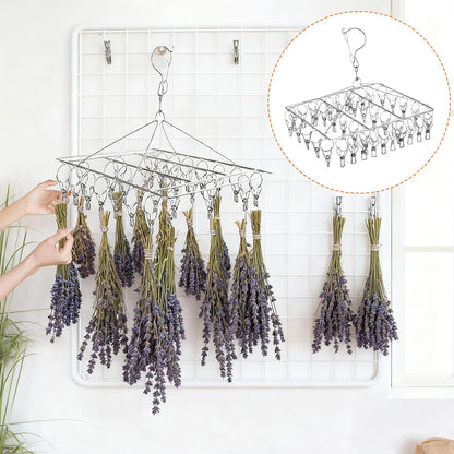 4 Pack Stainless Steel Sock Drying Rack with 160 Clips, 360° Rotatable Windproof Hook Hanger Rack for Underwear, Bras, Socks, Towels and Laundry Accessories, Silver