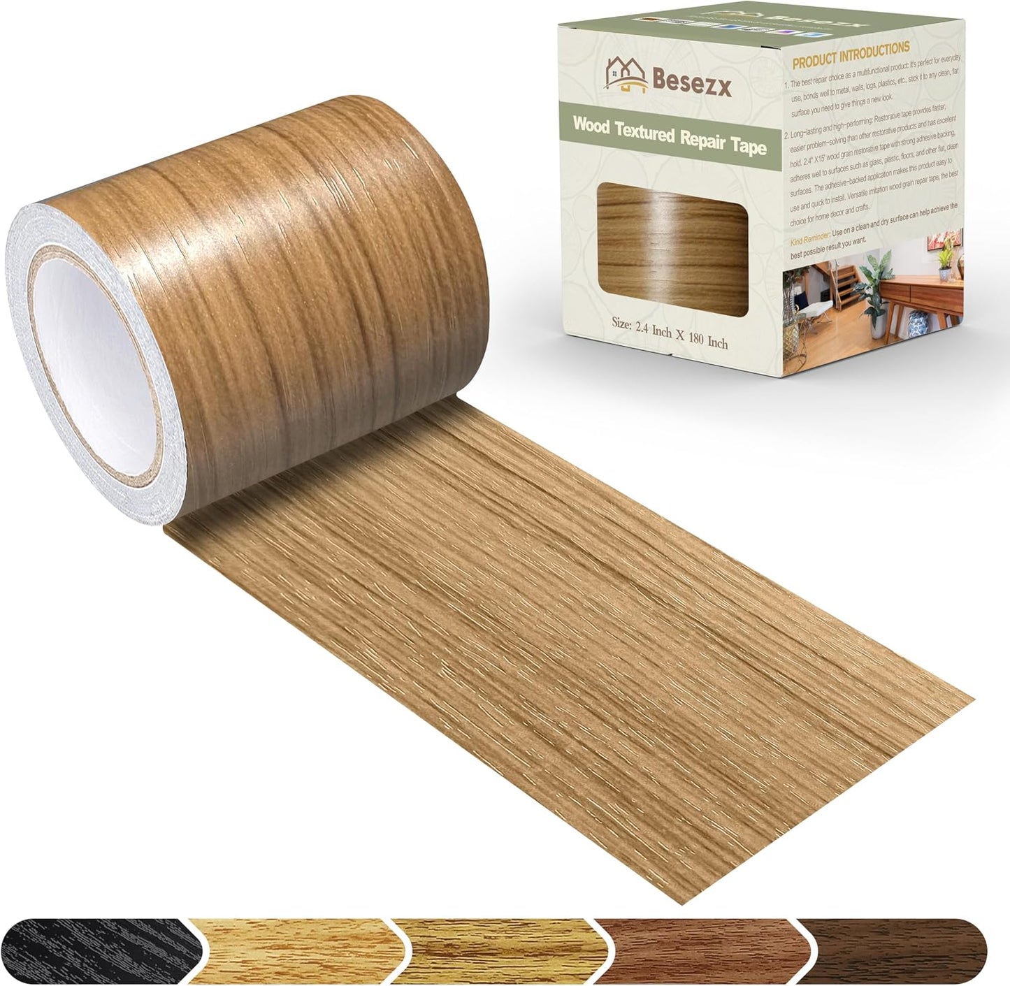 Besezx Wood Grain Repair Tape, 2.4" X15', Self Adhesive Wood Grain Repair Patch for Tables, Chairs, Baseboards, Doors, Windows, Floors, All Kinds of Furniture Renovation, Handicraft DIY. (Natural oak)