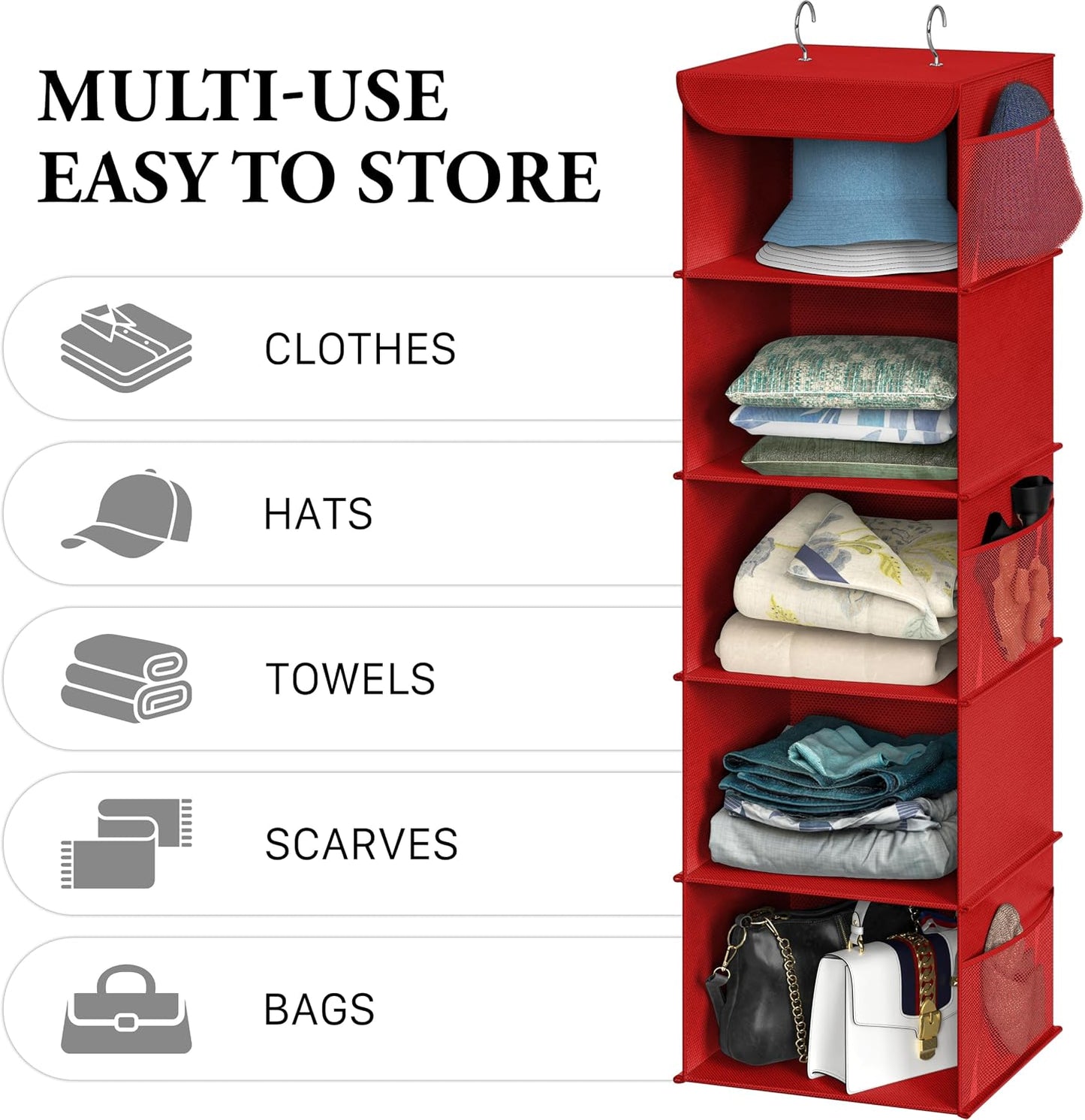 Simple Houseware 6 Shelf Hanging Closet Organizer, Gray