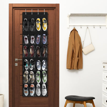 Simple Houseware 24 Pockets - Crystal Clear Over The Door Hanging Shoe Organizer, Gray (64'' x 19'')