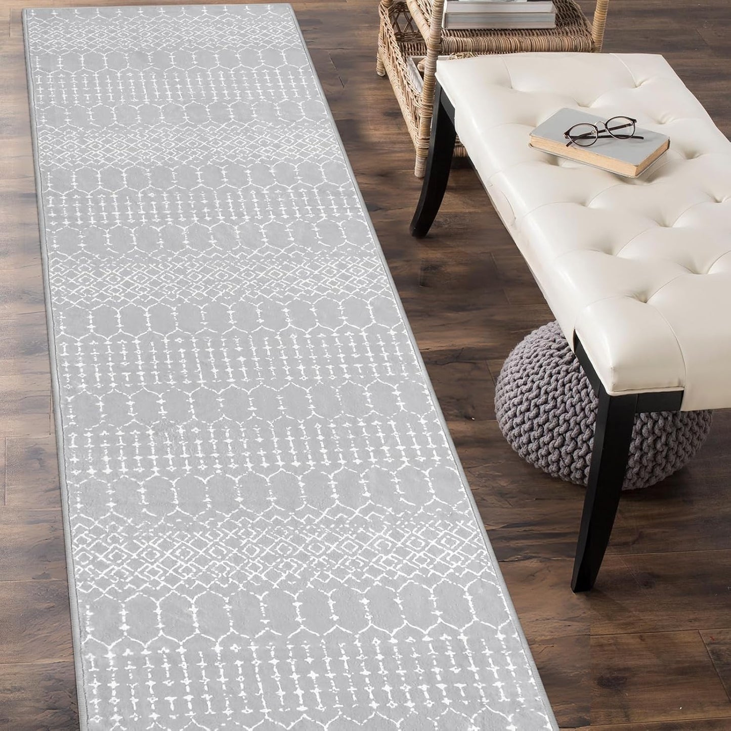 Lahome Moroccan Entry Rug 2x3, Non-Slip Washable Front Indoor Door Mat Rubber Backing Low-Profile Door Rugs, Small Geometric Print Distressed for Entryway Bathroom Kitchen, Black Hana