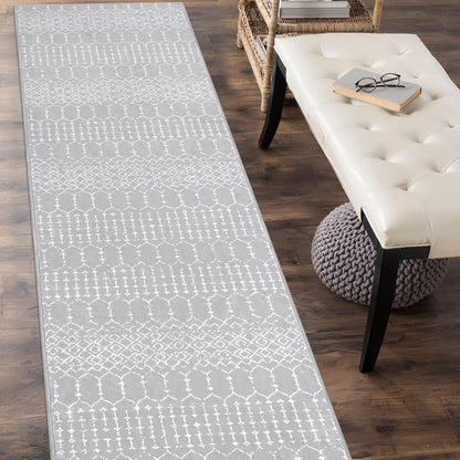 Lahome Moroccan Entry Rug 2x3, Non-Slip Washable Front Indoor Door Mat Rubber Backing Low-Profile Door Rugs, Small Geometric Print Distressed for Entryway Bathroom Kitchen, Black Hana