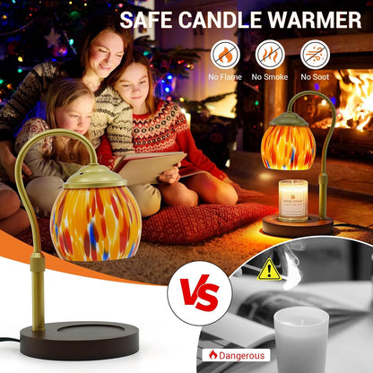 Candle Warmer Lamp with Timer Dimmer - Height Adjustable Wax Melt Warmer for Jar Candles, Blown Art Glass Candle Warming Lamp with 2 Bulbs Birthday Gifts for Mom Women Candle Holders for Home Decor