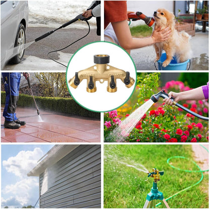 CUMIZON Solid Brass Garden Hose Splitter, 2 Way | Long Handle, 3/4" Standard Threads, Leak-Proof Dual Outlet, Heavy Duty Y Splitter, For Sprinklers and Irrigation Systems