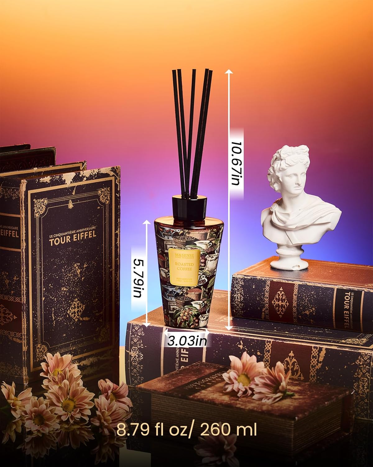 M&SENSE Reed Diffuser Set, Jasmine Sandalwood Scented 6.3 fl oz Natural Essential Oil Diffusers with Sticks, Non-Toxic Organic Air Freshener, Long-Lasting Fragrance Oils for Home Bathroom Living Room