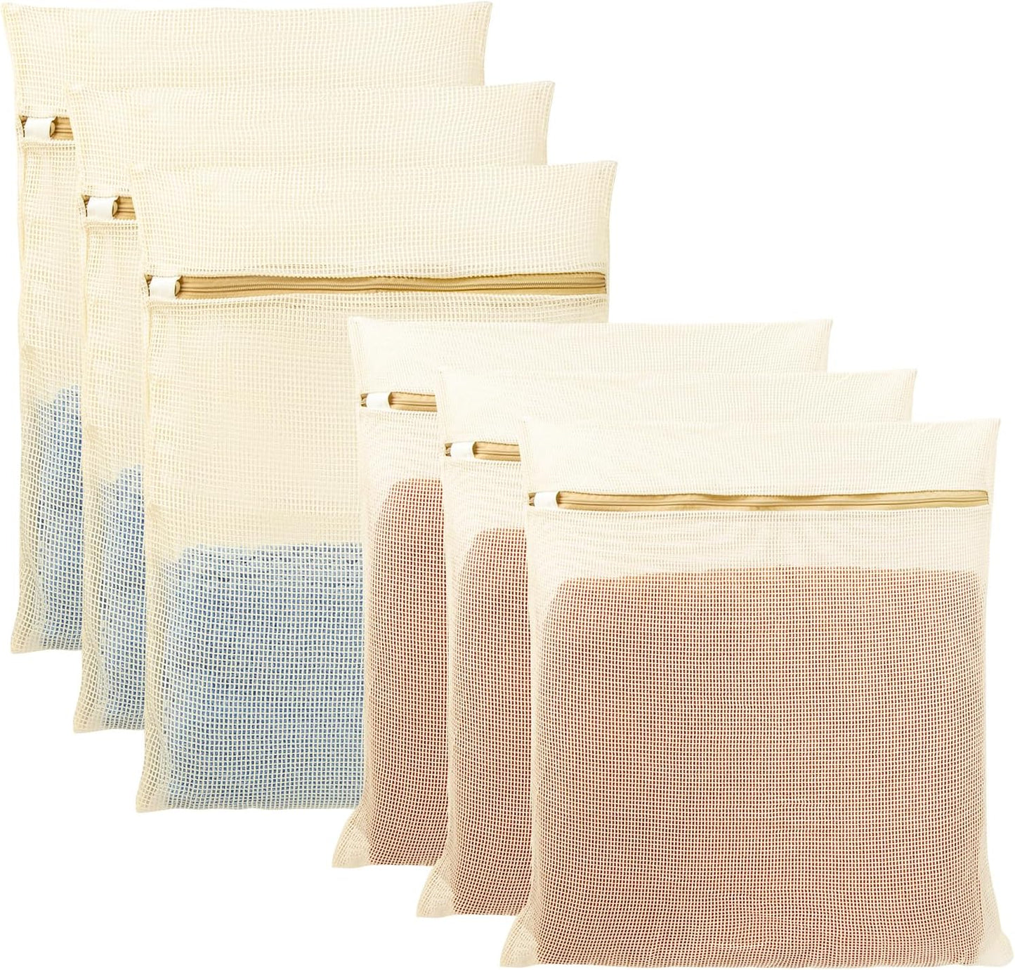 6Pcs Organic Cotton Mesh Laundry Bags for Delicates, Durable Mesh Wash Bags, Sturdy Zipper Laundry Bag for Underwear, Clothes, Shoes, Socks, (3 Large, 3 Medium)