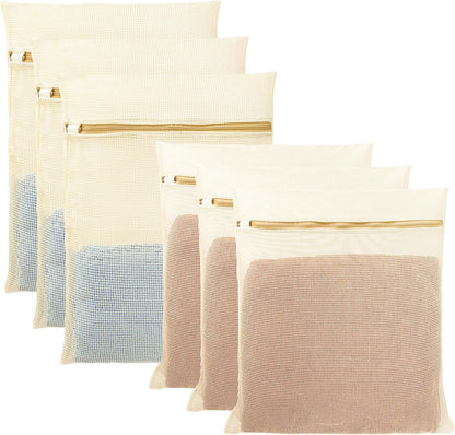 6Pcs Organic Cotton Mesh Laundry Bags for Delicates, Durable Mesh Wash Bags, Sturdy Zipper Laundry Bag for Underwear, Clothes, Shoes, Socks, (3 Large, 3 Medium)