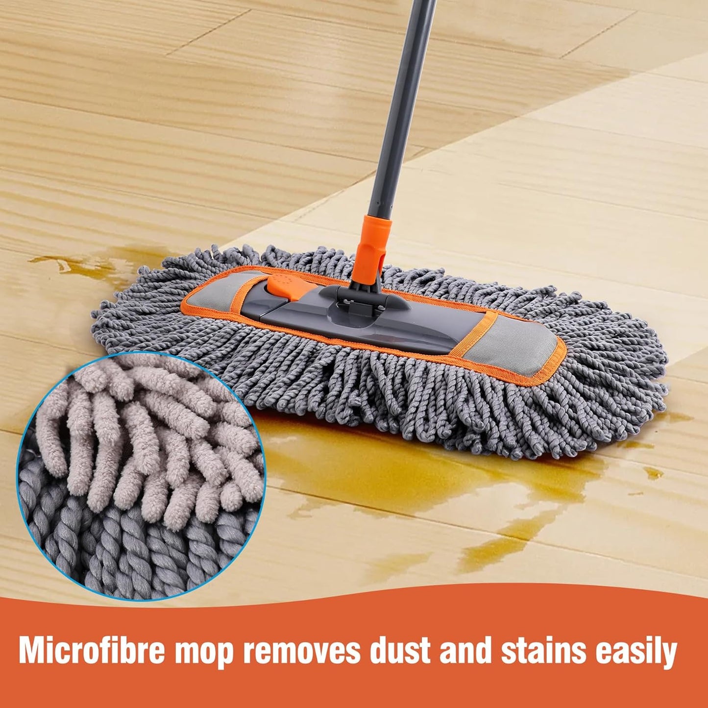 CLEANHOME Microfiber Dust Mop for Hardwood Floor Cleaning, Dry and Wet Baseboard and Floor Duster, Household Cleaning Tool for Kitchen, Bathroom