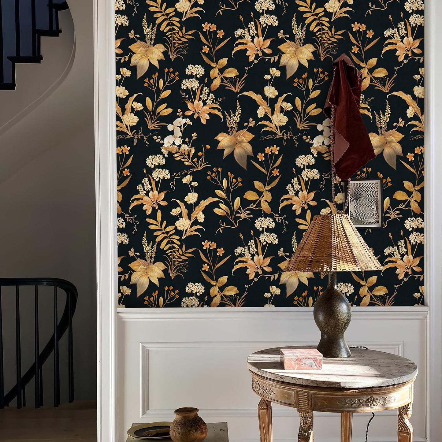 Simon&Siff Vintage Wallpaper Peel and Stick Beige Floral Contact Paper Wildflowers Botanical Wall Paper Removable Renter Friendly Wallpaper 17.3in x 9.8ft