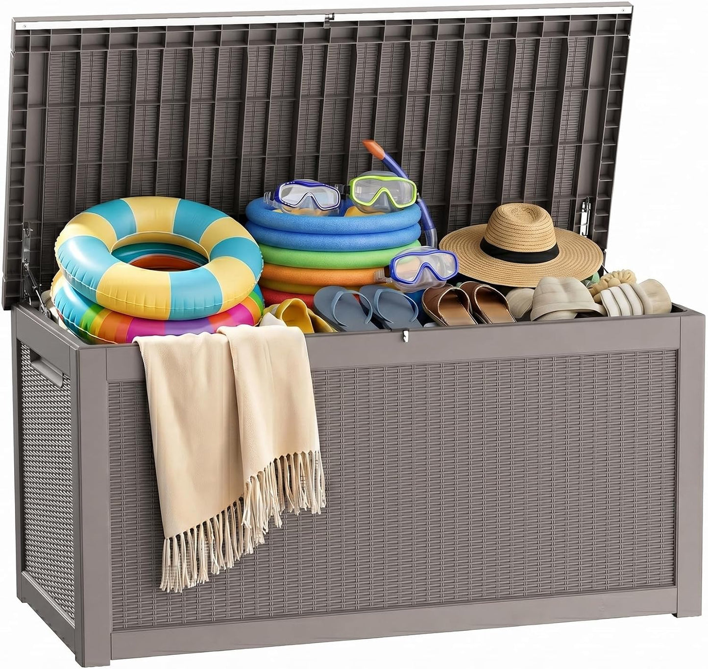 PatioZen 50 Gallon Deck Box Outdoor, Weatherproof Resin Patio Storage Box, Waterproof Outdoor Storage Boxes with Lid Lockable for Cushions, Garden Tools,Grey