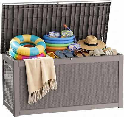 PatioZen 50 Gallon Deck Box Outdoor, Weatherproof Resin Patio Storage Box, Waterproof Outdoor Storage Boxes with Lid Lockable for Cushions, Garden Tools,Grey
