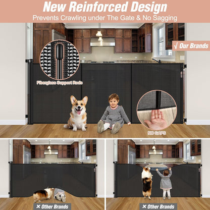 Newly Enhanced - 42" Tall × 120" Extra Wide Retractable Baby Gate Keeps Pets from Getting Under Tall Dog Gate, Indoor/Outdoor Baby Gates for Dogs, Retractable Dog Gate for Large Openings, White