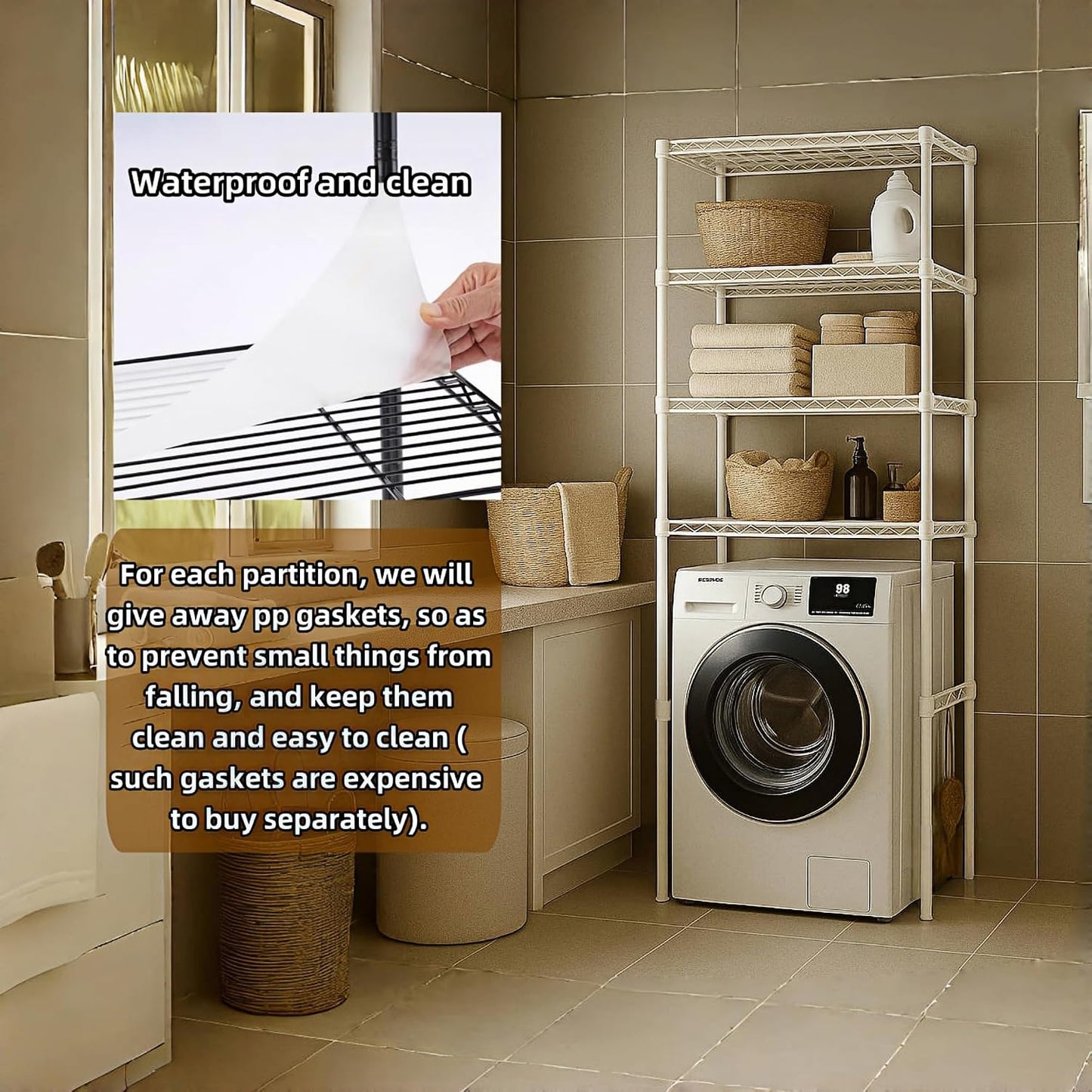 Washer, Dryer and Refrigerator Top Shelf - Extra-Wide Design, Thickened Structure, Washing Machine Rack,Height-Adjustable, Laundry Room Shelves Organizer，Over Dryer Storage(White)