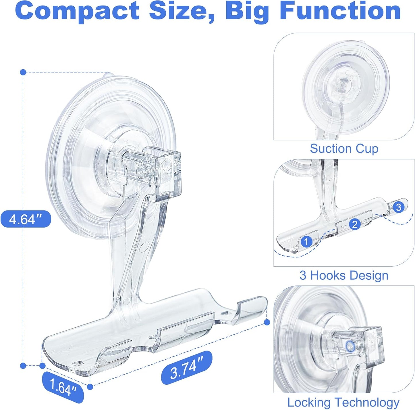 ANDGOO Suction Cup Razor Holder for Shower, 2 Pack Powerful Suction Cup Hooks for Towel, Loofah, Shaver, Wreaths, No-Damage Wall Hanger for Bathroom, Kitchen, No Drilling, Easy Install, Clear