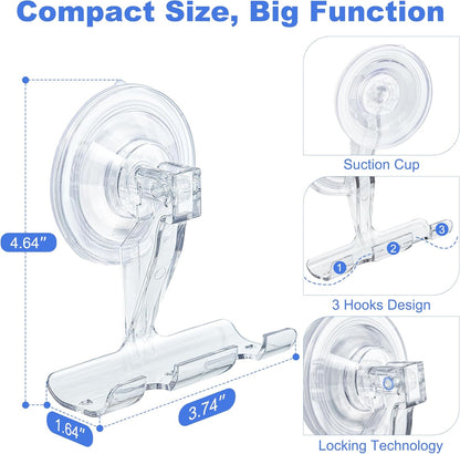 ANDGOO Suction Cup Razor Holder for Shower, 2 Pack Powerful Suction Cup Hooks for Towel, Loofah, Shaver, Wreaths, No-Damage Wall Hanger for Bathroom, Kitchen, No Drilling, Easy Install, Clear