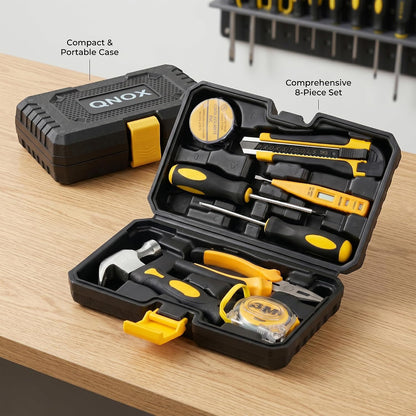 Basic Home Tool Set Household Tool kit for General Repair 8 Pcs | Includes Claw Hammer, Pliers ,Tape Measure, Phillips & Flathead Screwdriver, Electric Pen, Utility Knife, Insulating Tape
