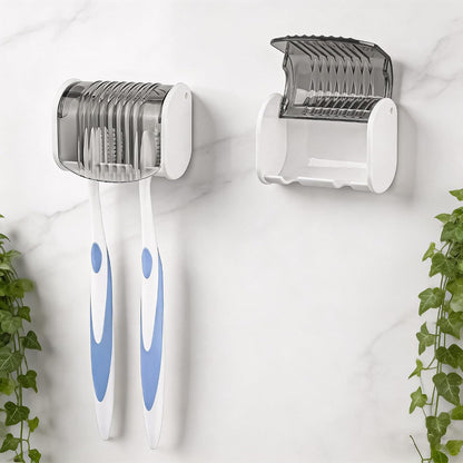 1 Pack Toothbrush Holder Wall Mounted with Cover for Bathroom, 2 Slots Toothbrush Storage Organizer for Shower, Self Adhesive Toothbrush Hanger (Grey)
