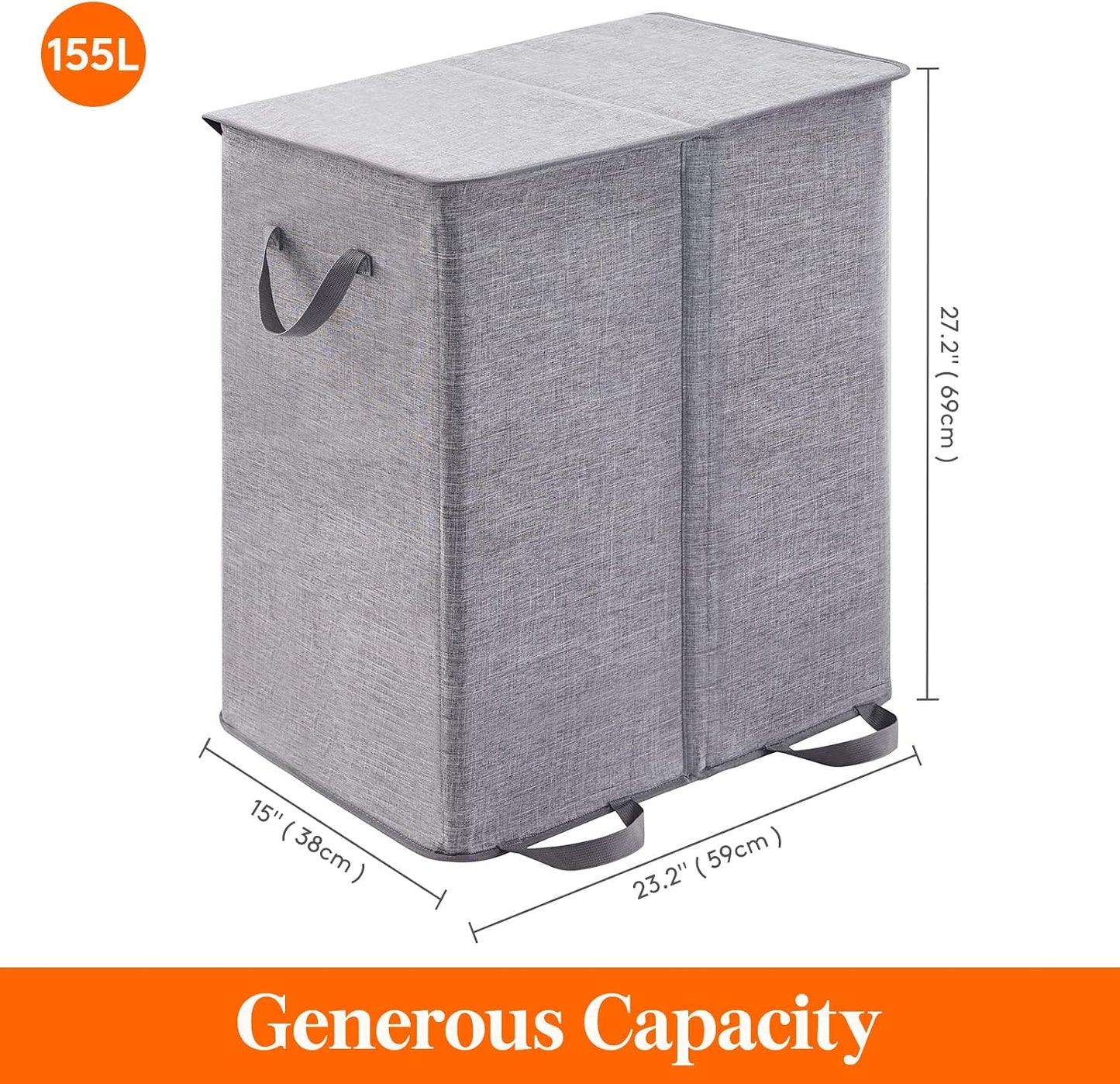 Lifewit Double Laundry Hamper with Lid and Removable Laundry Bags, Large Collapsible 2 Dividers Dirty Clothes Basket with Handles for Bedroom Laundry Room Closet Bathroom College, 136L Beige