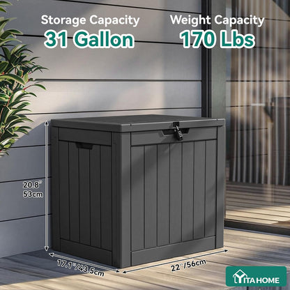 YITAHOME 134 Gallon Large Deck Box | Waterproof Resin Outdoor Storage Box with Lock, Doubles as 2-Person Bench Seating for Patio Furniture Cushions,Garden Tools &