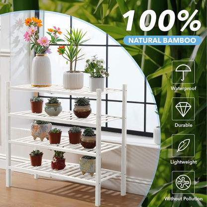 4 Tier Bamboo Shoe Rack Storage Organizer for Closet, Multifunctional Stackable Free Standing Shoe Shelf Organizer for Small Space,Entryway, Hallway, Bathroom27 x11 x26(White, 4 Tier)