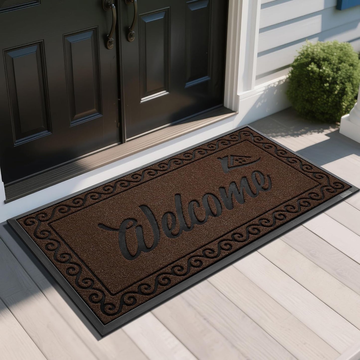 Yimobra Welcome Mat, Heavy Duty Sturdy Door Mats for Home Entrance Outdoor Indoor, Front Doormat for Outside Patio Floor Entry Porch Garage Office, Waterproof, Low Profile, 29.5x17, Black Grey