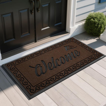 Yimobra Welcome Mat, Heavy Duty Sturdy Door Mats for Home Entrance Outdoor Indoor, Front Doormat for Outside Patio Floor Entry Porch Garage Office, Waterproof, Low Profile, 29.5x17, Black Grey