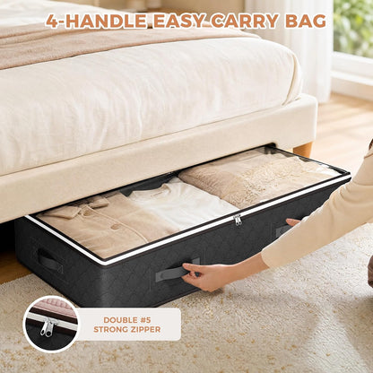 Budding Joy 90L Under Bed Storage Containers, 4 Pack Closet Organizers Grey | Foldable underbed storage bins for linen sheets, blanket, clothing, comforter, sweaters, pillows, wrapping paper
