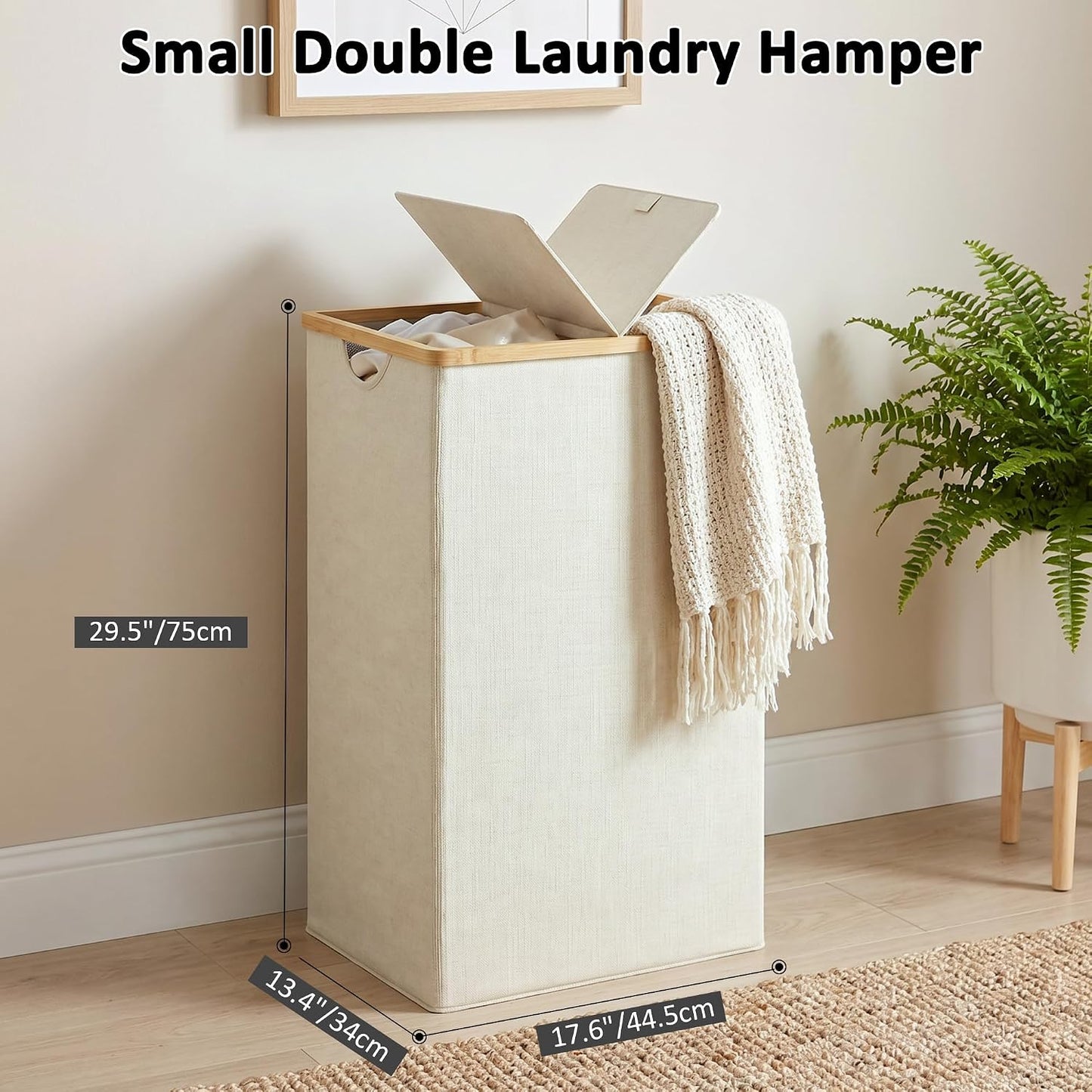 efluky Laundry Hamper with Lid, Trio Laundry Basket with 2 Removable Bags, 3 Section Laundry Bin with Bamboo Handles for Bathroom, Bedroom & Laundry Room, 160L (42.3 Gallon) Beige