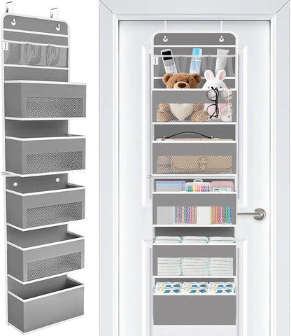 WISELIFE Over The Door Organizer Storage 4 Shelves Large Capacity Hanging Bedroom Storage Solution with 6 Side Pockets for Dorm Bathroom Pantry Nursery and Baby Essentials Holds up to 40 Lbs (Black)