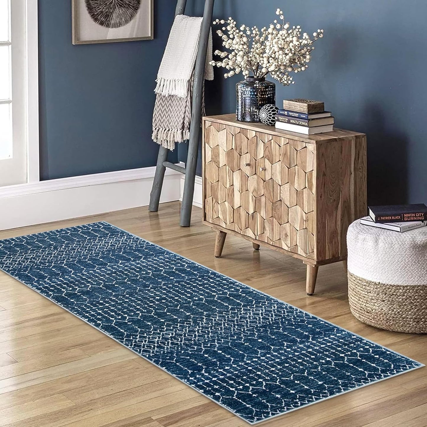 Lahome Moroccan Entry Rug 2x3, Non-Slip Washable Front Indoor Door Mat Rubber Backing Low-Profile Door Rugs, Small Geometric Print Distressed for Entryway Bathroom Kitchen, Black Hana