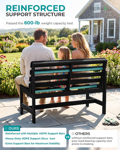 SERWALL HDPE Outdoor Storage Bench, Deck Box with Waterproof Storage Bags | All-Weather Benches | 57 Gallon Dual-Use Seat | Organizer Deck Boxes for Patio, Garden Tools & Pool | Dark Black