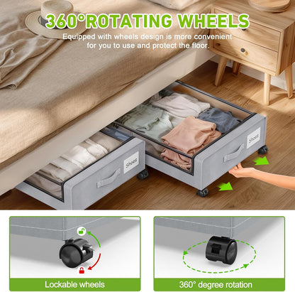 Molutsody Under Bed Storage with Wheels, 2-Pack Underbed Storage Containers with Clear Lids, Under Bed Shoe Storage Organizer, Rolling Under the Bed Storage Bins for Clothes Shoes Blankets (Black)