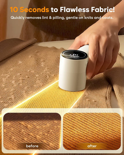 Fabric Shaver, Lint Remover Rechargeable, 6-Blade Lint Remover with LCD Display & 3 Speeds, Portable for Clothes, Sweaters, Couches, Blankets, Includes 3 Replacement Blades, Pearl White